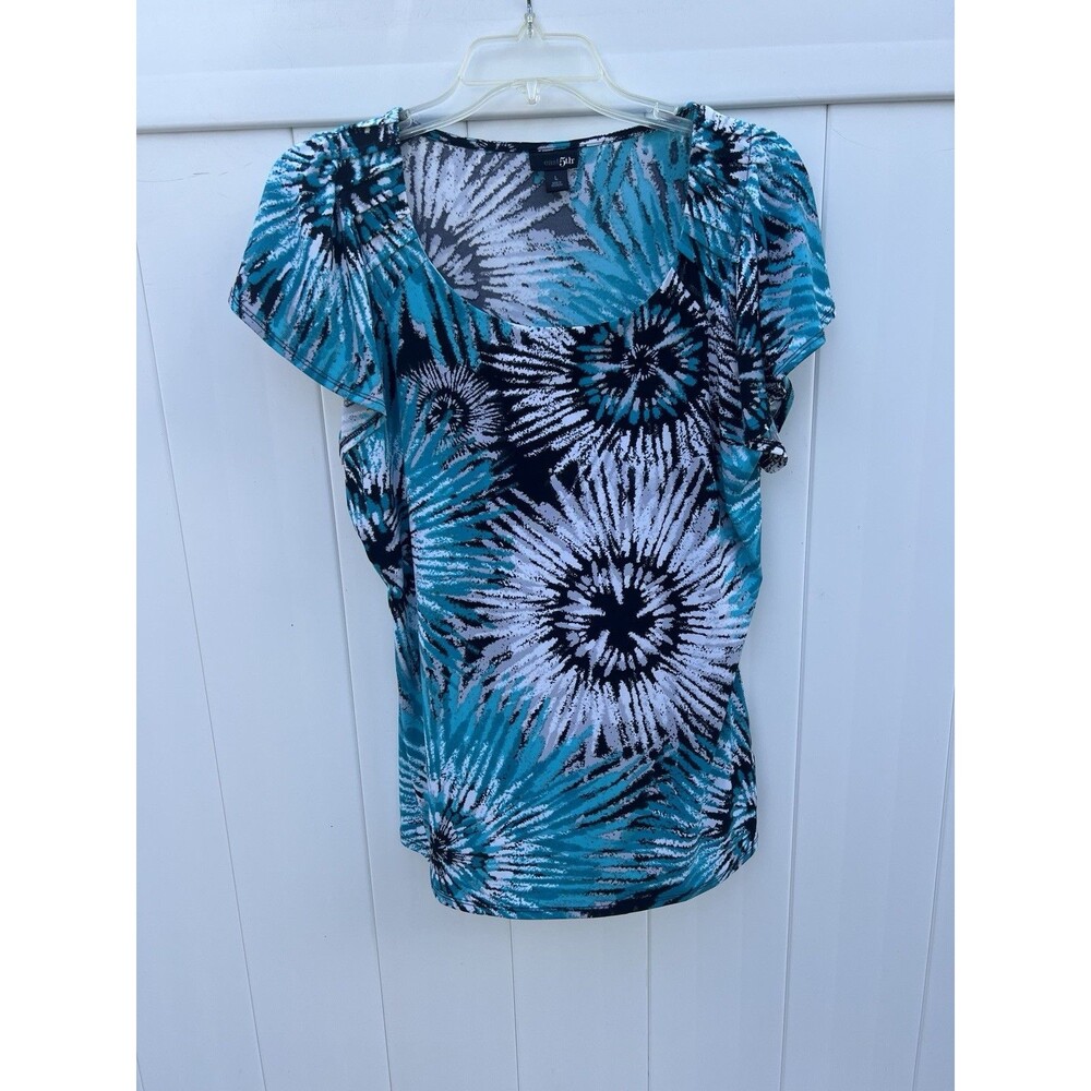 East 5th Womens Large Top Business Career Short Sleeve Blue Floral